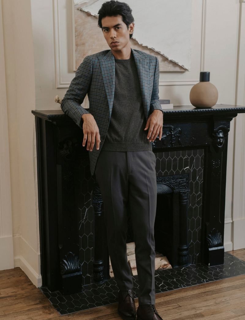 Relaxed Slim Jersey Check Tailored Pant - Grey Windowpane, Suit Pants